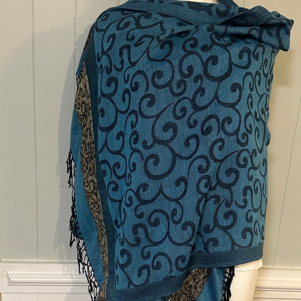 Blue and Black Patterned Shawl